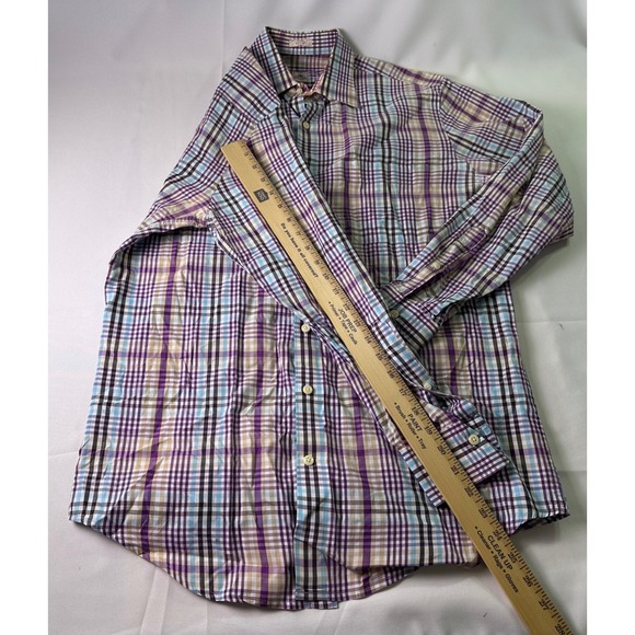 Peter Millar Mens M Plaid Button Down Dress Shirt Cotton‎ Long Sleeve Multicolor - Picture 5 of 10